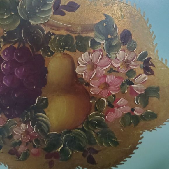 60s Toleware Hand Painted Metal Oval Tray 16.5" x 13.5" Bar Kitchen Serving Vtg - Picture 3 of 10